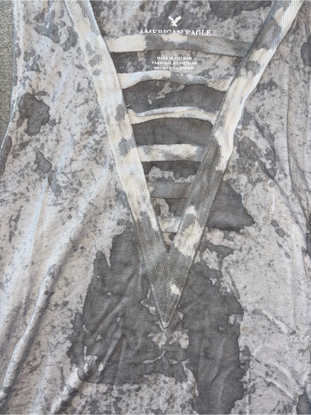 American Eagle Gray Stonewash Ladder Back Tank Top XS | Boho Festival Flowy Tank - Picture 2 of 5